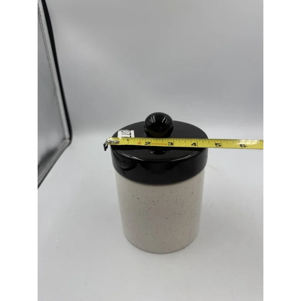 Stoneware Storage Canister Jar Black & Marble Ceramic Lid NWT